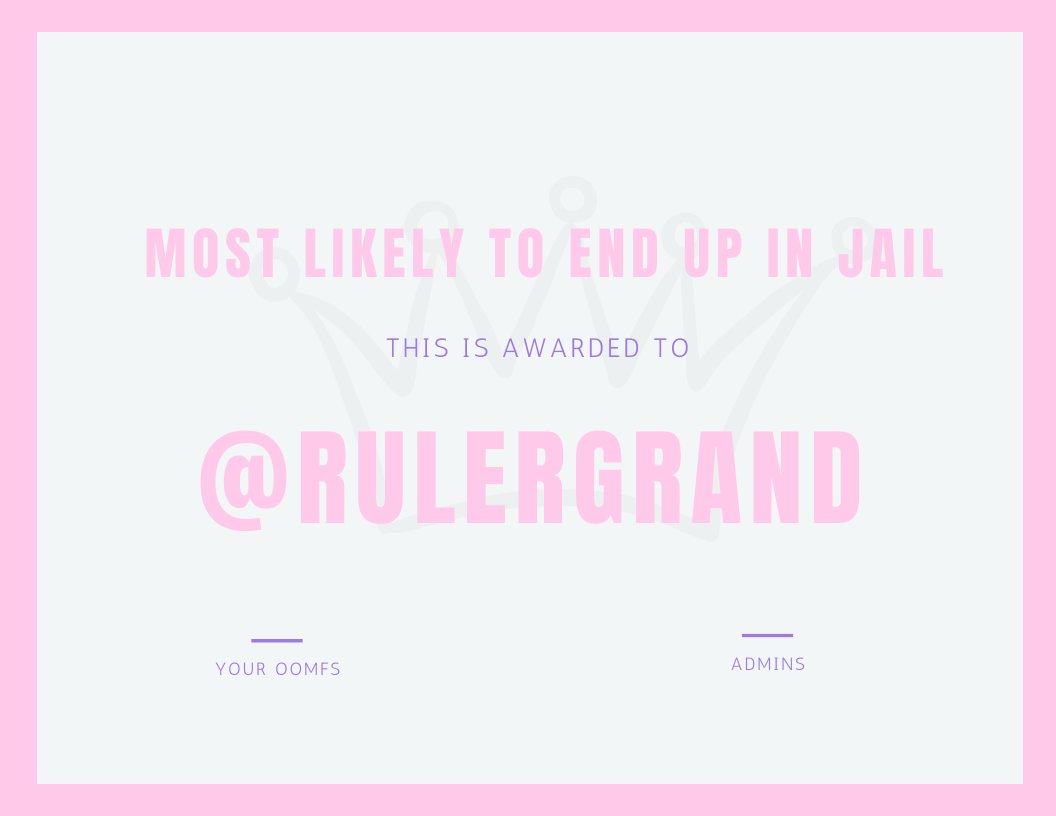 studytwtevents's tweet photo. 🏆 Most Likely to End Up in Jail Winners 🏆

@library_arson and @RulerGrand https://t.co/WwFPyj0Ibs