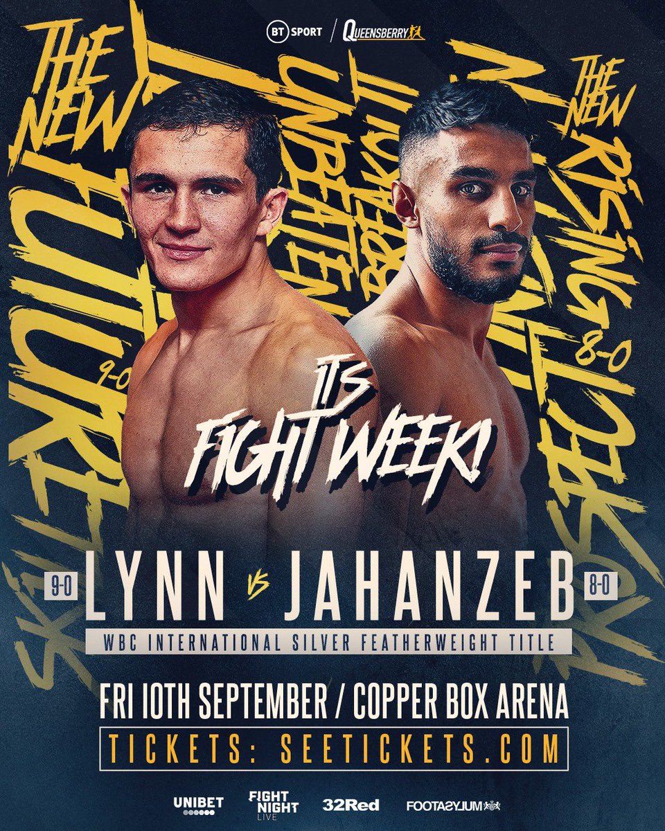 𝗜𝗧’𝗦 𝗗𝗢𝗨𝗕𝗟𝗘 𝗙𝗜𝗚𝗛𝗧 𝗪𝗘𝗘𝗞‼️

Friday - <a href="/1Louielynn/">Louie Lynn</a> 🆚 <a href="/AminJahanzeb/">Amin Jahanzeb 👑🌎</a> on our first prospect show on <a href="/btsport/">TNT Sports</a> and @BTSportBoxing Youtube 📺💻 

Saturday - <a href="/SunnyEdwards/">Not Sunny Edwards</a> 🆚 Jayson Mama ➕ <a href="/CallumTheOne/">Callum CJ Johnson</a> ➕ <a href="/2Sharp_d/">Denzel Bentley</a> live on <a href="/btsport/">TNT Sports</a> 📺 

#ItsShowtime #LynnJahanzeb