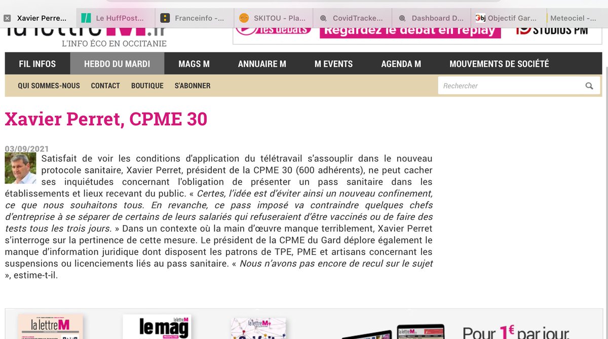 [📢Interview <a href="/lalettremnews/">La Lettre M</a> ]
<a href="/XavierPerret30/">Xavier Perret</a> , Président de la <a href="/cpme30/">Cpme30</a>  réagit sur l'application du pass sanitaire pour les entreprises ⤵️