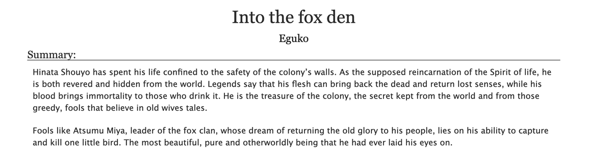 Into the fox den, my hybrid Atsuhina 14k oneshot is finally out! Hope you enjoy it!
I may change its name later.... too tired right now hahaha!

archiveofourown.org/works/33717949
#fanfic #ao3 #Atsuhina