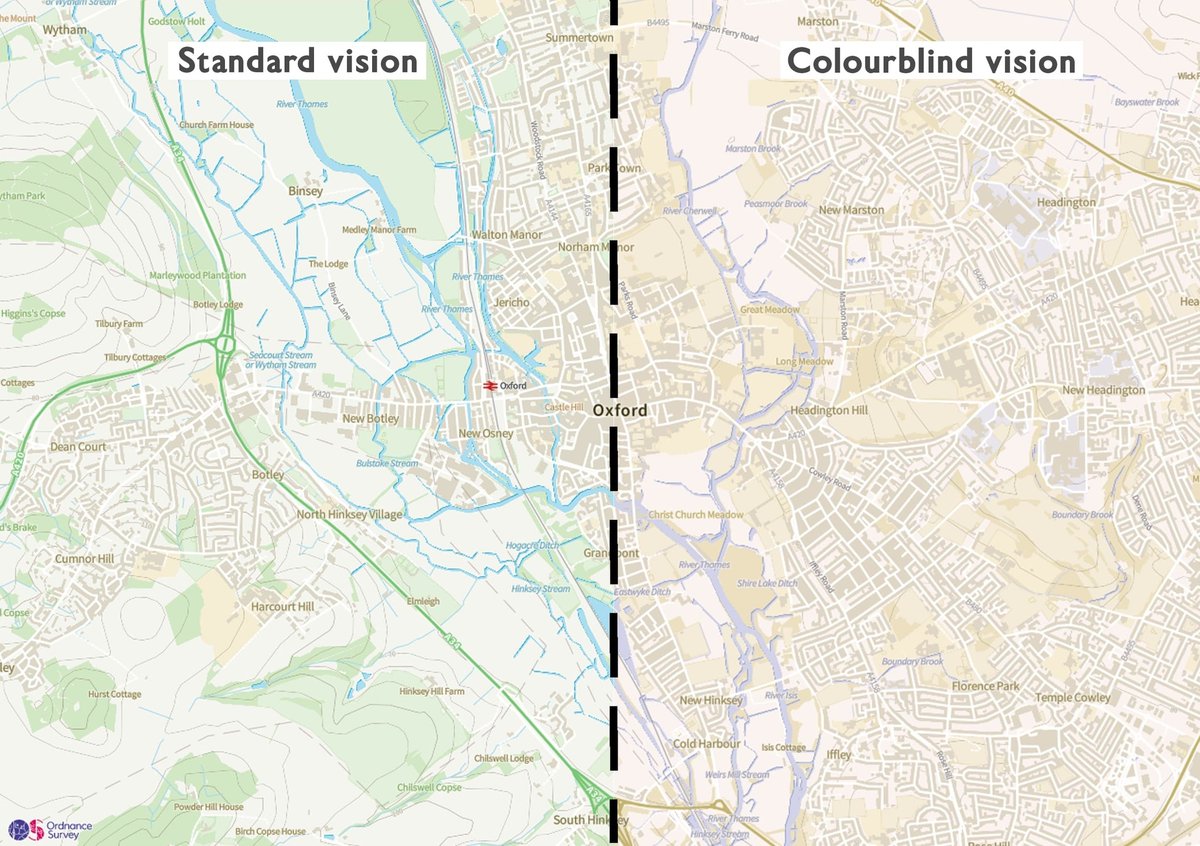 RGS_IBG's tweet photo. Today is #ColourBlindAwarenessDay! To mark the occasion we're sharing our next #geovisualisation created by @GeospatialJess at @OrdnanceSurvey. Her project offers colour blind accessible mapping as part of the OS Open Zoomstack product. Find out more: https://t.co/CYWAK67hhq https://t.co/ZmasQhTwKR
