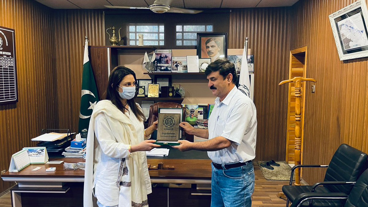 Mr. Muhammad Sohail Programme Officer Environment and Climate Change unit UNDP Country office Islamabad Ms. Nadia Rehman Consultant Evaluation and development of strategy for UNDP intervention visited GBRSP and they were briefed by Mr. Usman Zeb PM MERL/Admin/ Focal GLOF-II.