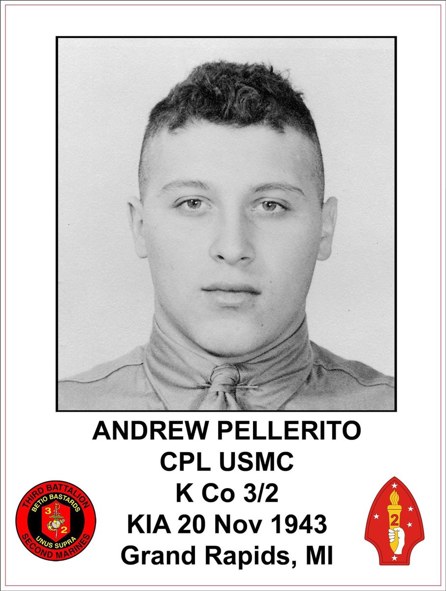 History_Flight's tweet photo. WELCOME HOME Marine Corps CPL Andrew Pellerito.
CPL Pellerito died on the 1st day of the Battle of Tarawa, 20 November 1943.
In 2014, History Flight located multiple sets of remains, one of which were confirmed as being that of CPL Pellerito.
#DPAA #HistoryFlight #MIA #WWII https://t.co/Y62f8RzT2C