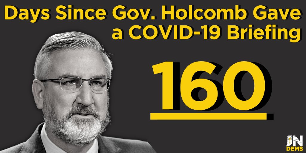 INDems's tweet photo. Indiana is in its fourth #COVID19 surge, and as the media described, it’s a surge that was “wholly avoidable”. @GovHolcomb owes Hoosiers an explanation for why he’s putting his partisanship ahead of the facts with this pandemic. 160 days without a media briefing and counting… https://t.co/N3GLwf69Nc