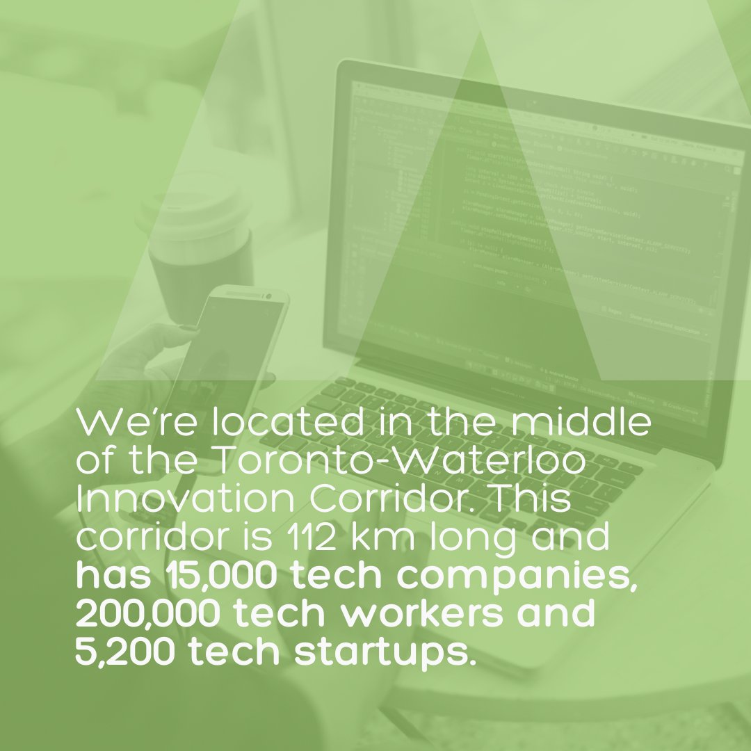 This is where you’ll find us. 

This corridor is a global center for talent, growth, #innovation &amp; discovery! Rivalling the best in the world, this 112 km stretch is the 2nd largest #technology cluster in North America.

#startupgrowth #startups #innovationcorridor #canadiantech