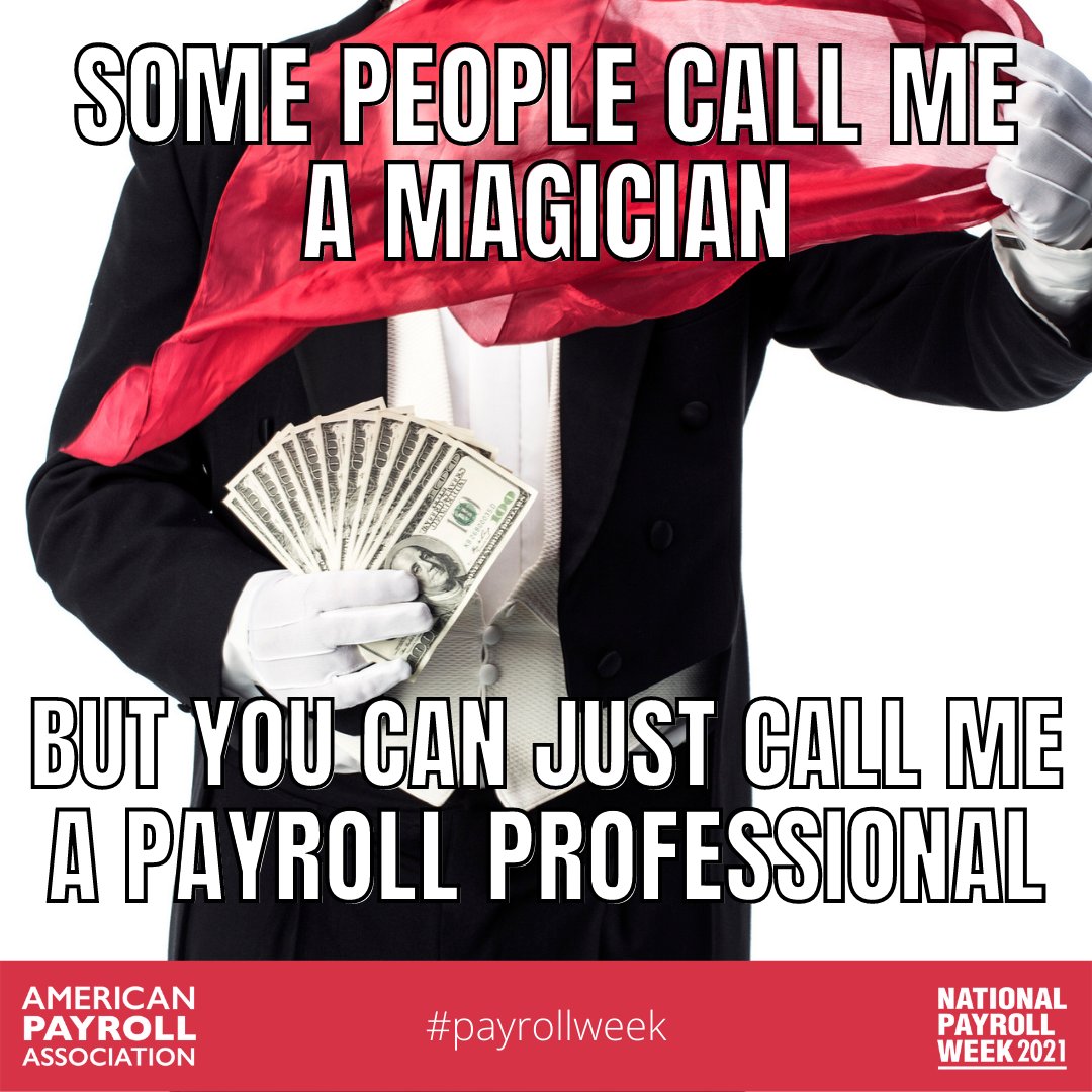 PayrollOrg's tweet image. Happy National Payroll Week! Comment below and share this post if you’re a proud payroll magician making sure individuals across America receive their paychecks accurately and on time, every time. #PayrollWeek