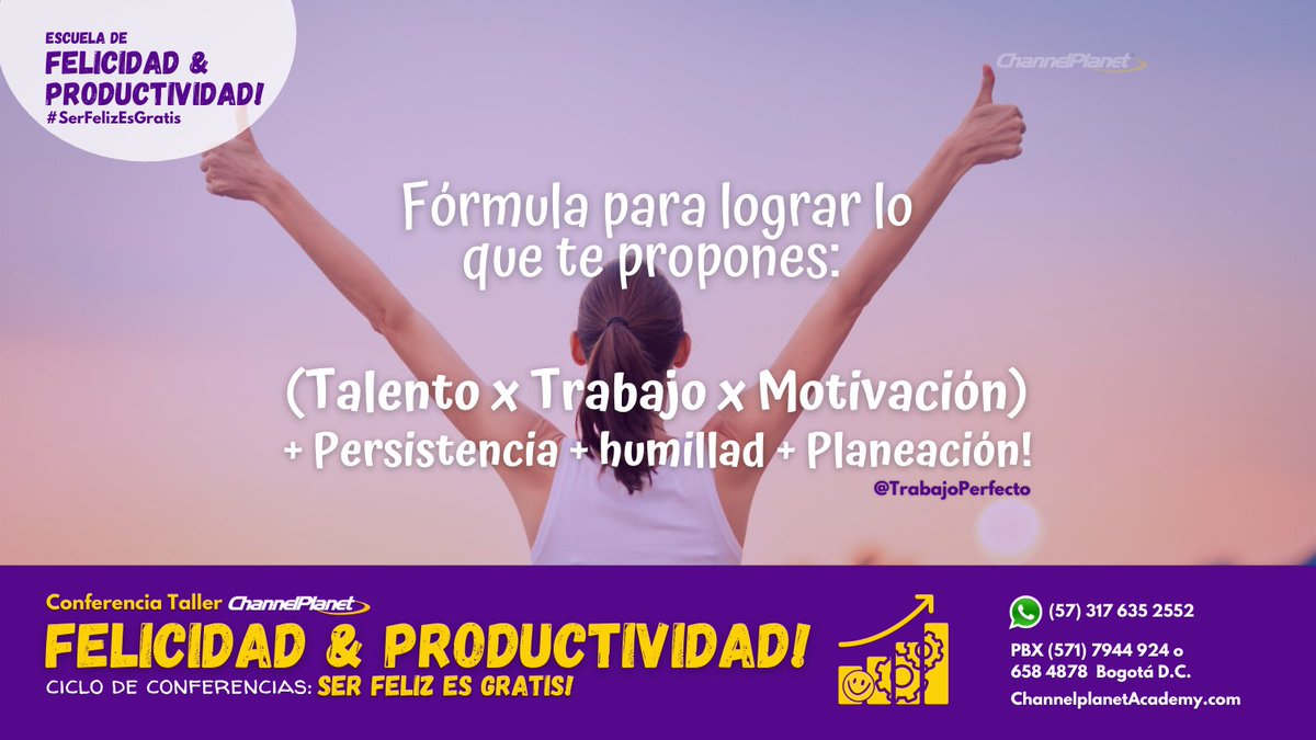 ChannelPlanetCo's tweet photo. La fórmula para lograr tus #metas! Inténtalo! ¿Quieres llevar la conferencia Felicidad a tu empresa? Contáctanos! #Productividad #sermejor #Éxito #TrabajoSiHay #reactivación @infopresidencia @CaracolBga @RCNcazanoticias @Hora20 @ElUniversalCtg @prensacom @nacion
@elcomerciocom https://t.co/yXUrc6XxkL