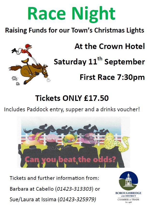 Dont forget Race Night on Saturday 11th September at The Crown Hotel Boroughbridge. Only 5 sleeps to go!