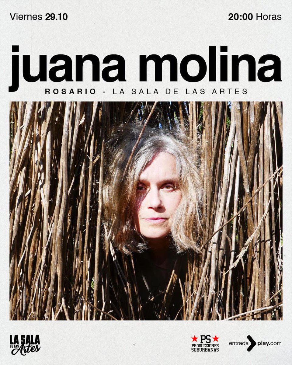 . <a href="/soyjuanamolina/">Juana Molina</a> en #Rosario 
Viernes 29 de octubre en <a href="/lasaladlasartes/">La Sala de las Artes</a> 
Entradas en venta en Amadeus (Córdoba 1369 loc 9) y entradaplay.com 
#JuanaMolina