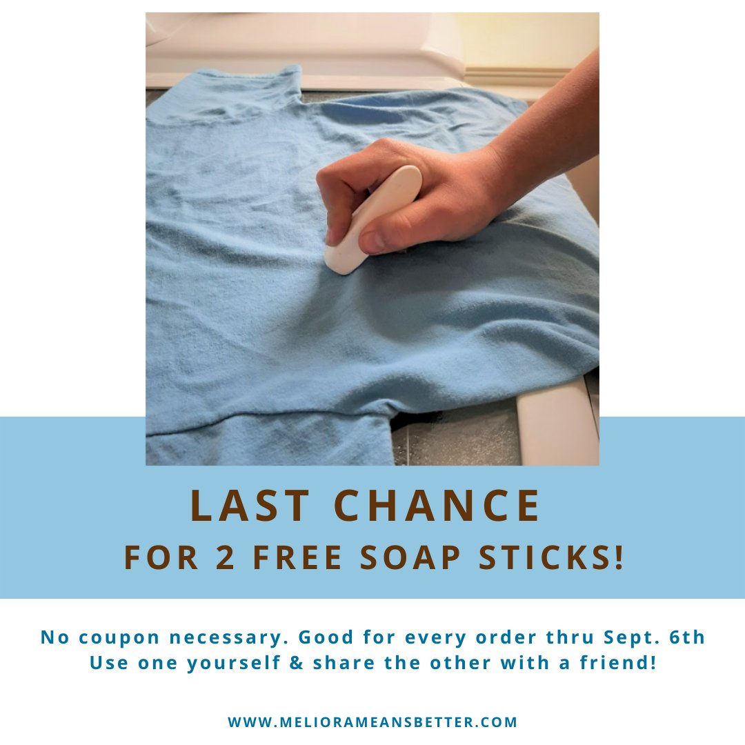 CleanMeliora's tweet image. LAST CHANCE!

On every order through tonight (11:59 pm CT), we'll be adding two free Soap Sticks for Laundry Stain Removal! 

No coupon necessary - thank you to everyone for your continued support!

meliorameansbetter.com