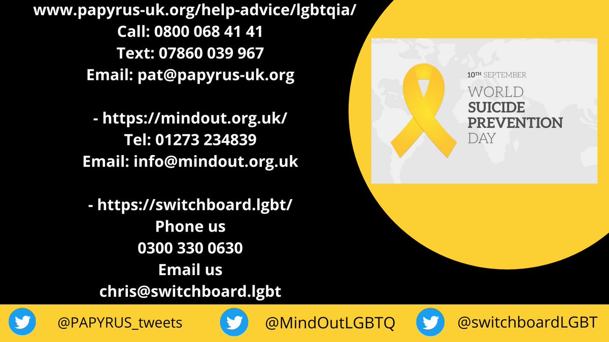 We have placed some helpful charities/organisations down below who work toward helping LGBTQ+ people with mental health issues, suicidal thoughts and hardships. Please talk to someone. Our DM's are always open, you are LOVED, you are WORTHY 💛

#SuicidePrevention
