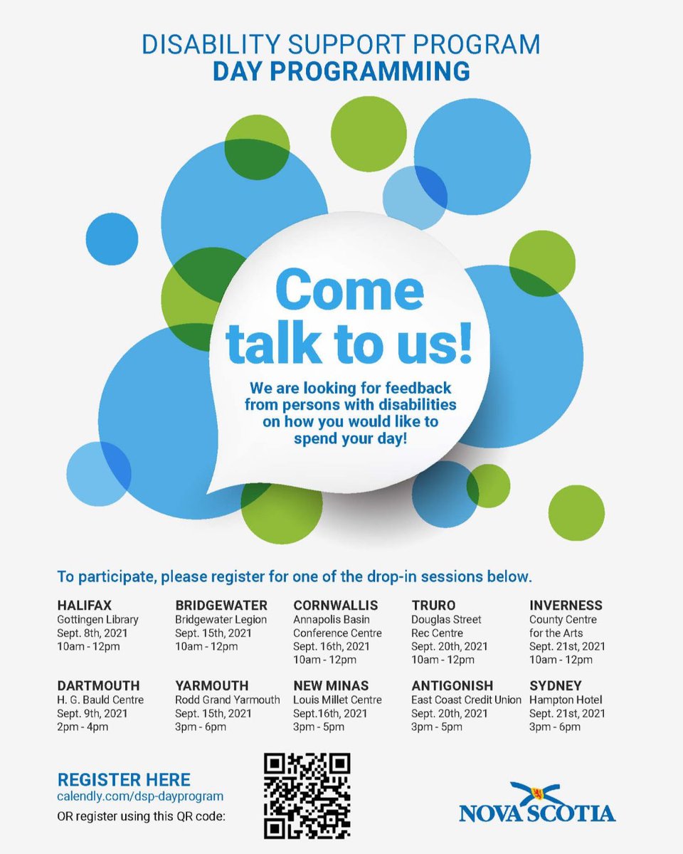 MindsLoop's tweet image. Department of Community Services  is hosting feedback sessions both in person and virtually on Day Programs in NS.
Share widely with your networks. Participants can sign up using the QR code or this link:

ow.ly/NUhz50G4WtO