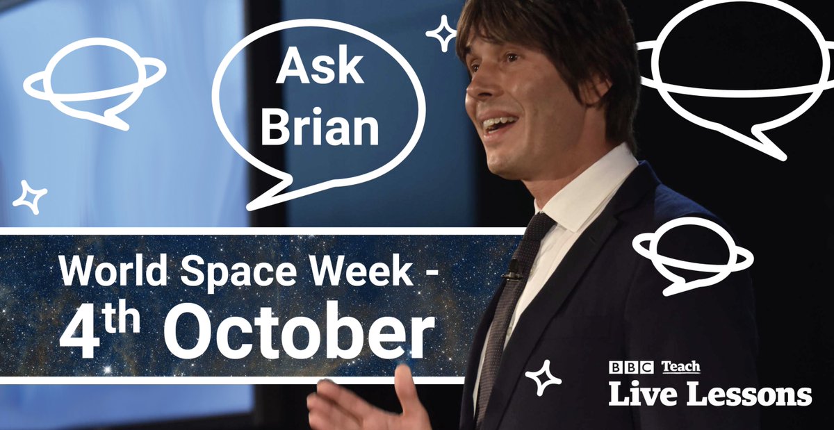 twinklresources's tweet photo. #AskBrian anything about space at live.lessons@bbc.co.uk ready for the #BBCTeachLiveLesson for #worldspaceweek on 4th October ๐ @ProfBrianCox. You have until tomorrow! https://t.co/xJlw6PFWB6 https://t.co/dprOod98mx