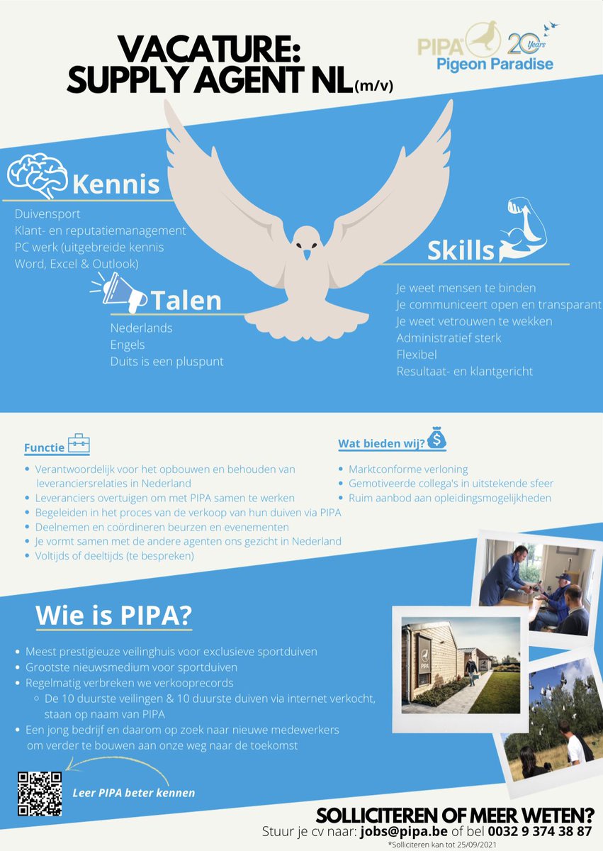 PIPA_be's tweet photo. ⚠#vacature alert! ⚠

Kom jij ons topteam versterken? Wij zijn nog op zoek naar een supply agent Nederland! 🇳🇱
Meer info hieronder of contacteer ons via: jobs@pipa.be of +32 9 374 38 87 
Solliciteren kan tot en met 25/09.

Tot binnenkort? 😉👋 https://t.co/xV6sVbdNuY