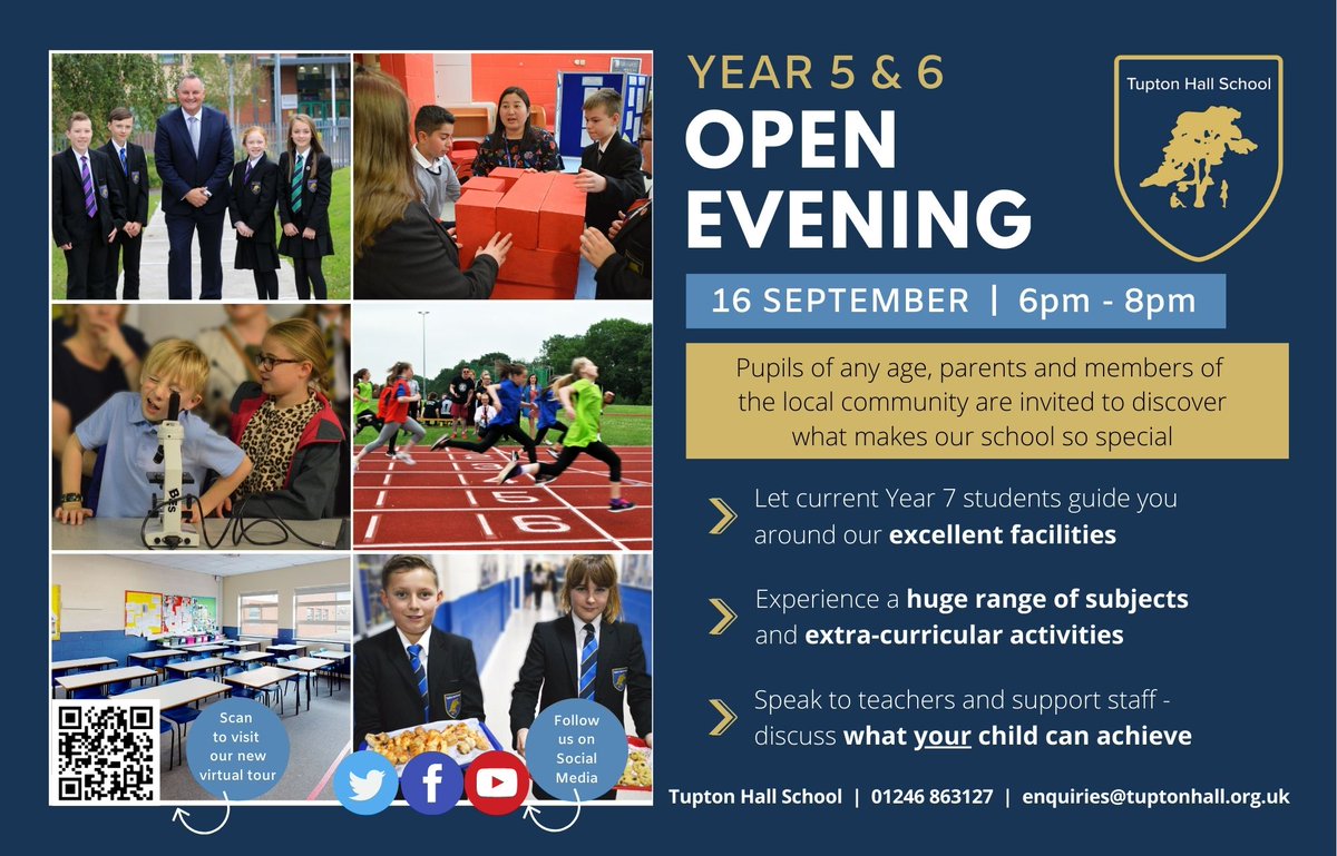 TuptonHalls's tweet photo. Book now to secure your space at our Year 5 &amp; 6 Open Evening on the 16th September by calling 01246 863127, or emailing enquiries@tuptonhall.org.uk https://t.co/MHpnLylWZg