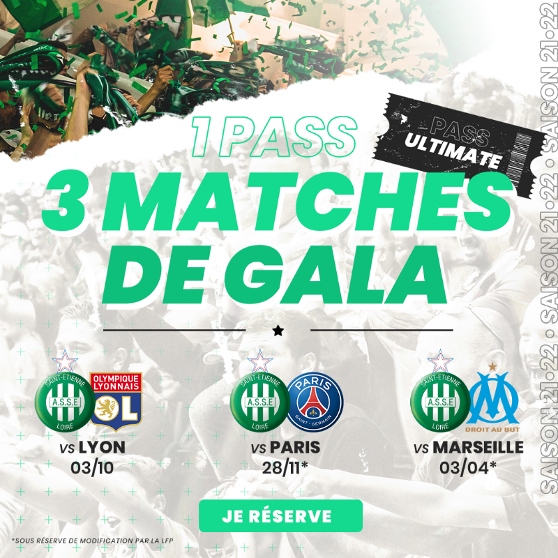 ASSEofficiel's tweet photo. 🔥 Le #PassUltimate incluant #ASSEOL #ASSEPSG et #ASSEOM est en vente pour 𝐥𝐞𝐬 𝐚𝐛𝐨𝐧𝐧𝐞́𝐬 𝟐𝟏-𝟐𝟐 !
🎟️ à partir de 5⃣1⃣€ 👇