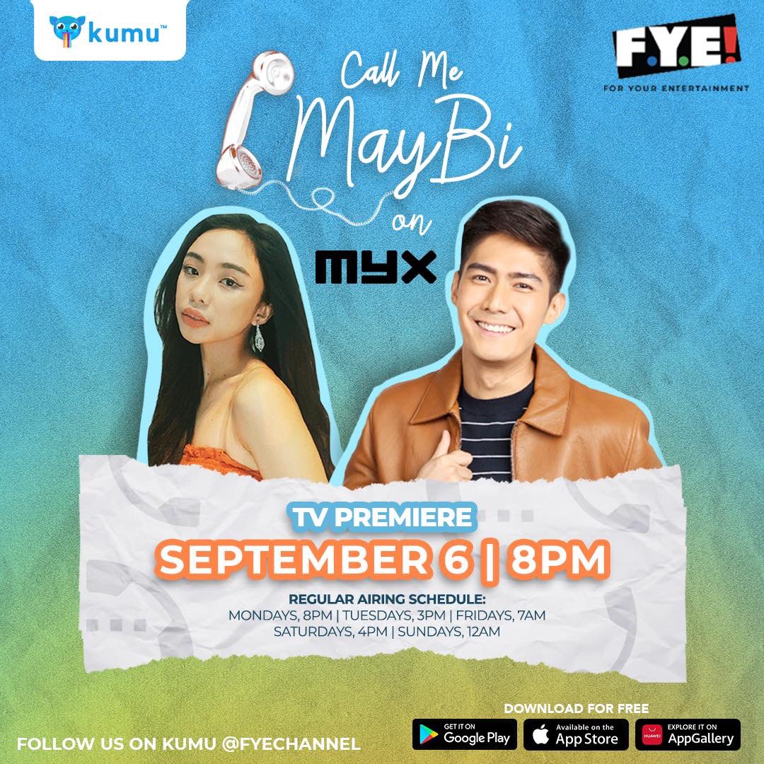 myxglobal's tweet photo. Robi Domingo (@robertmarion) and Maymay Entrata (@maymayentrata07)’s newest talk show is making its way to your TV screens! Catch the TV airing of Call Me Maybi every Monday, 8pm starting tonight on the MYX channel (SkyCable ch.23, GSAT ch.35, Cignal ch.150). https://t.co/2fh1ngBpDI