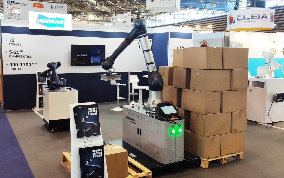 humarobotics's tweet image. [GLOBAL INDUSTRIE LYON] Stand 3D206 ➡ En action, le palettiseur collaboratif @EasyRobotics1 avec le #robot collaboratif Doosan. Son point fort ? 20 Kg de charge utile💪
@Salon_GI #cobotique #industrie40
