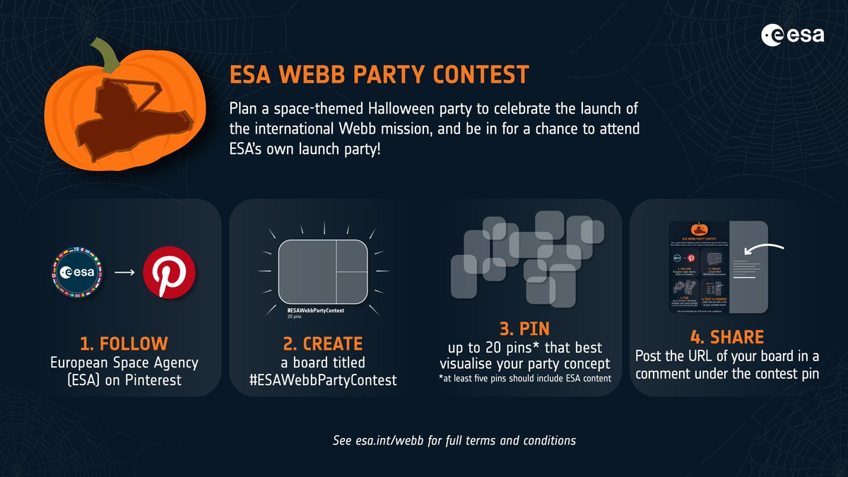 ESA_Italia's tweet photo. Partecipa alla festa VIP dedicata al lancio della missione @ESA_Webb
#ESAWebbPartyContest Dettagli qui https://t.co/vrGbyVsCbX & sul canale @esa #pinterest https://t.co/5yKdJnlyIW https://t.co/WeSE7RabwU