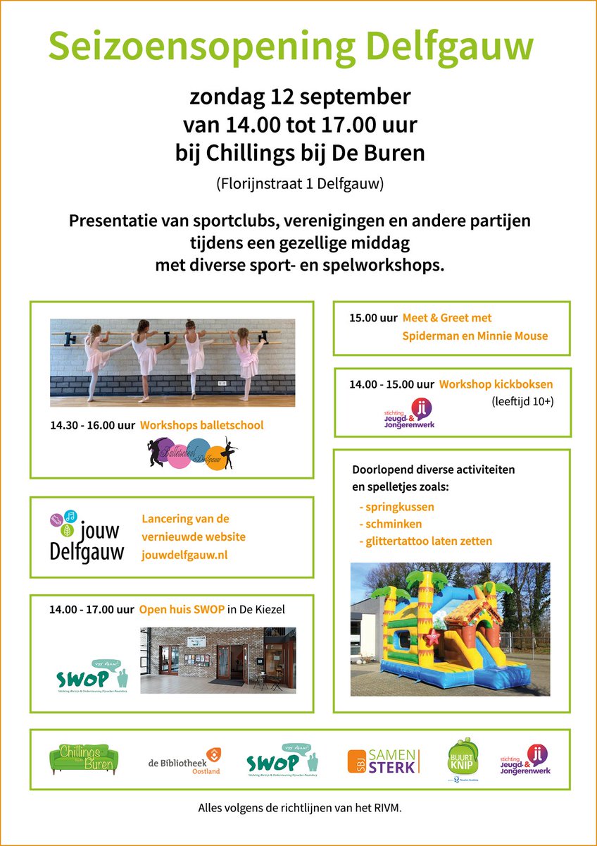 Aanstaande zondag kun je gezellig kennismaken met organisaties in Delfgauw. 
De eerste bezoekers krijgen een leuke goodiebag! Kom je ook?
<a href="/sbjsamensterk/">SBJ Samen Sterk</a> <a href="/WelzijnPN/">SWOP Pijnacker-Nootdorp</a> <a href="/STJJMH/">STJJMH</a> <a href="/BiebOostland/">de Bibliotheek Oostland</a>