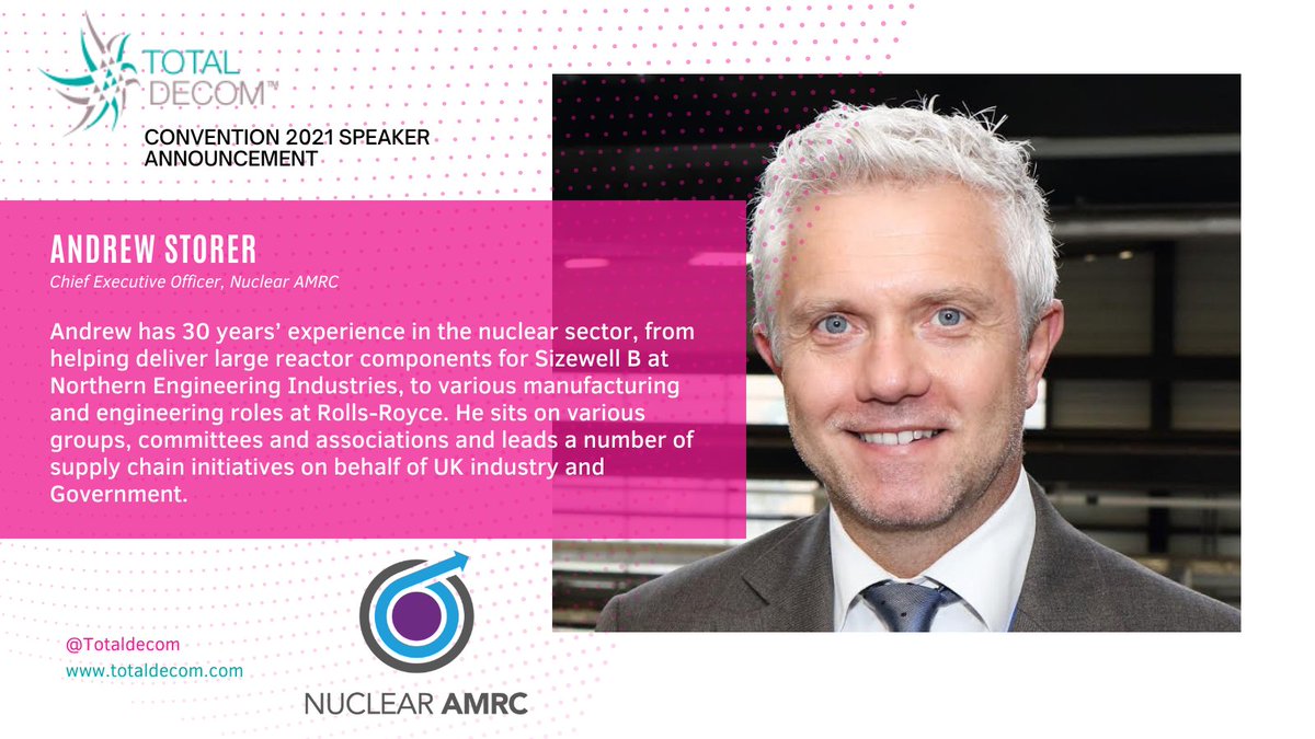 Speaking as part of our theatre 2 commercial session, <a href="/Andrewstorer10/">Andrew Storer</a> Chief Executive Officer of the <a href="/NuclearAMRC/">Nuclear AMRC</a> will be presenting a case study on the Impact of Sustainability 

Secure your place at our convention here totaldecom.com/next-event/boo… 

#nuclear  #Sustainability