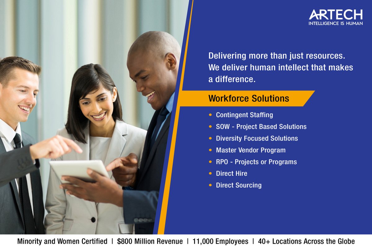 Artech_LLC's tweet photo. At Artech, we help clients optimize their workforce by anticipating their needs and providing smart, effective &amp; proven staffing solutions that deliver the best possible results.
#Artech #intelligenceishuman #staffing #staffingsolutions #workforcesolutions https://t.co/2MEOIqCCs4