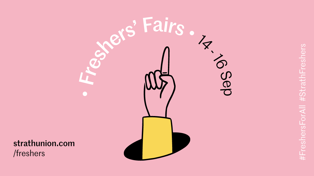 StrathUnion's tweet image. Just under a week until Freshers 2021 starts 💃🕺

The Freshers Fairs have always been the best way to get an idea of what Uni life is all about! Meet with the Societies and Sports Clubs, find new pals and get involved. 

Find out more here - strathunion.com/freshers/2021/.