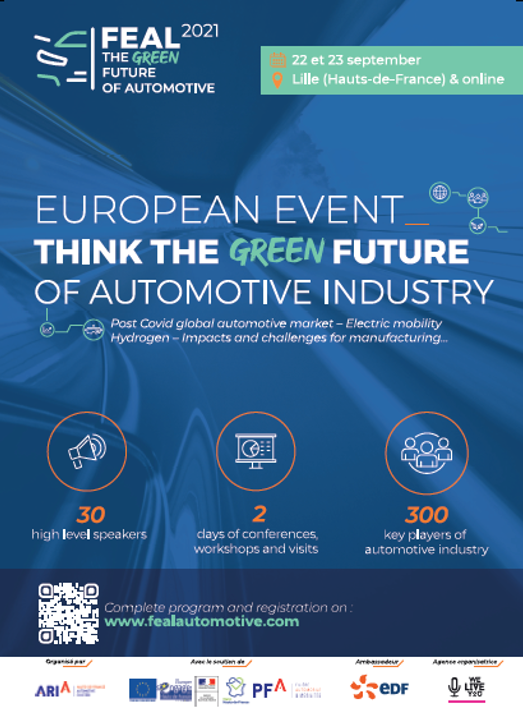 [📢 DERNIÈRE LIGNE DROITE POUR VOUS INSCRIRE AU FEAL 2021 ]

👉Le premier événement européen dédié au futur "Green" de l’industrie automobile !

N’attendez plus, inscription et programme sur fealautomotive.com

📢ATTENTION NOMBRE DE PLACES LIMITEES !!!!!