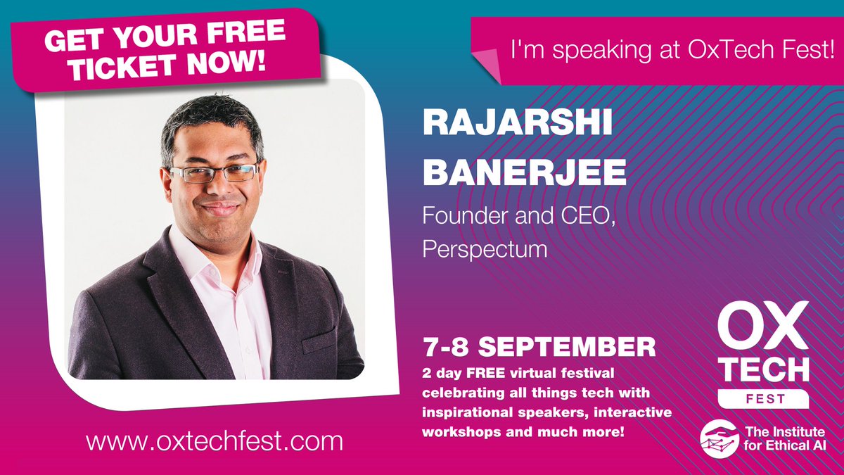 PerspectumGroup's tweet photo. Join us at the online @OxtechF and connect with our CEO Dr Rajarshi Banerjee in Q&A session on Routes
into Tech on the 7th September 14:15 - 14:45. Book your free ticket now! https://t.co/usx5vMpCNN
#OxTechFest21 #OxTech #CelebratingTech https://t.co/JVWQdjWx05