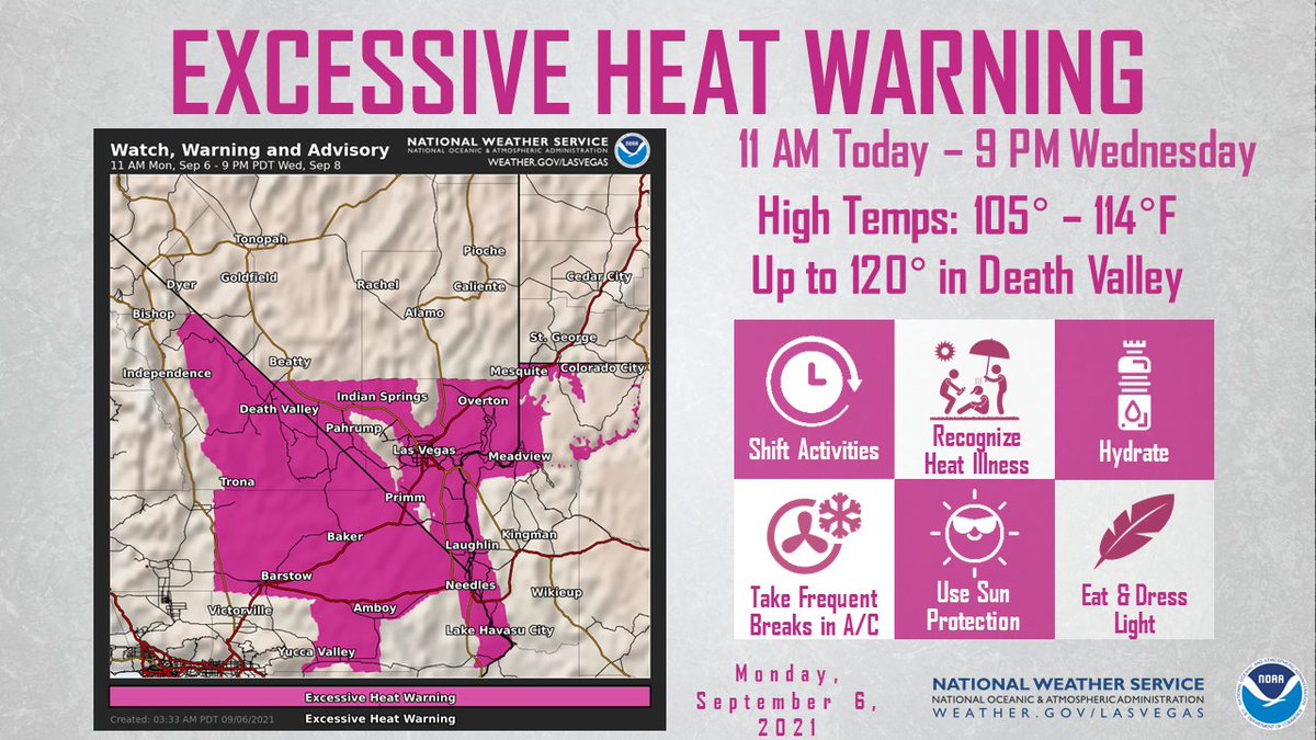 ⚠️Excessive Heat Warning has been extended through 9 pm Wednesday evening⚠️ #nvwx #cawx #azwx