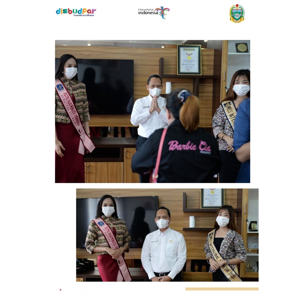 Kepala Dinas Kebudayaan dan Pariwisata Provinsi Sumatera Utara Zumri Sulthony menerima kunjungan Putri Pariwisata Indonesia, Sumatera Utara Lian Hutabarat @lianhutabarat_bcp dan Miss Interglobal Internasional @agita_bcp di Medan, Senin (6/9).