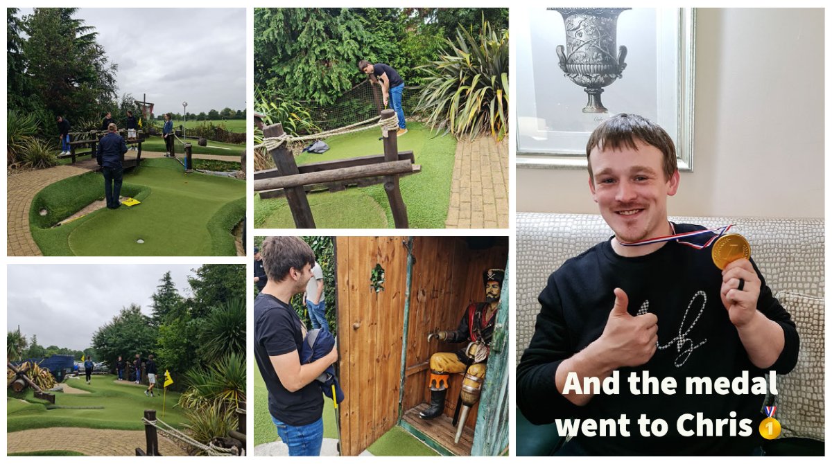 mtll_uk's tweet image. Last week we had a More Than Loft Ladders - Nottinghamshire, Derbyshire &amp;amp; South Yorkshire team meeting followed by a spot of crazy golf. 

And the medal went to Chris, which as you can see, made him very happy!  😃🥇

locallofts.uk

#Teamspirit #MTLL #Teamawayday