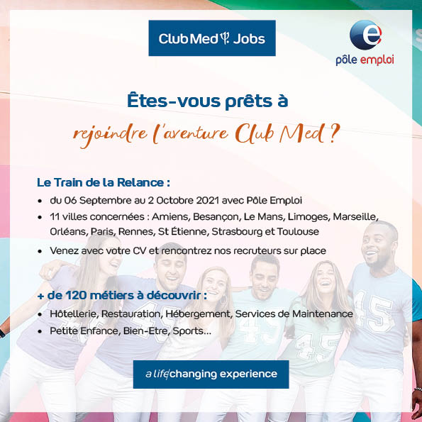Aujourd'hui et jusqu’au 2 octobre, lancement du Train de la Relance ! fb.me/e/10onL02pv

Le train qu'il ne faut pas louper c'est celui-ci🚂

On vous attend nombreux ! ☀️
<a href="/ClubMedJobs/">Club Med Jobs</a>  x @pole_emploi