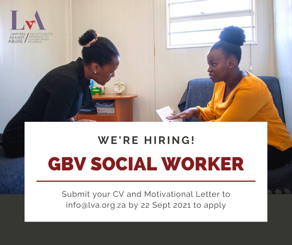 LvA_SouthAfrica's tweet image. Join our team! LvA is hiring a GBV Social Worker for a full-time position at our Diepsloot Centre. Interested applicants should submit CV and Motivational Letter to info@lva.org.za by 22 September. See full job description here: drive.google.com/file/d/1iA7X2H…