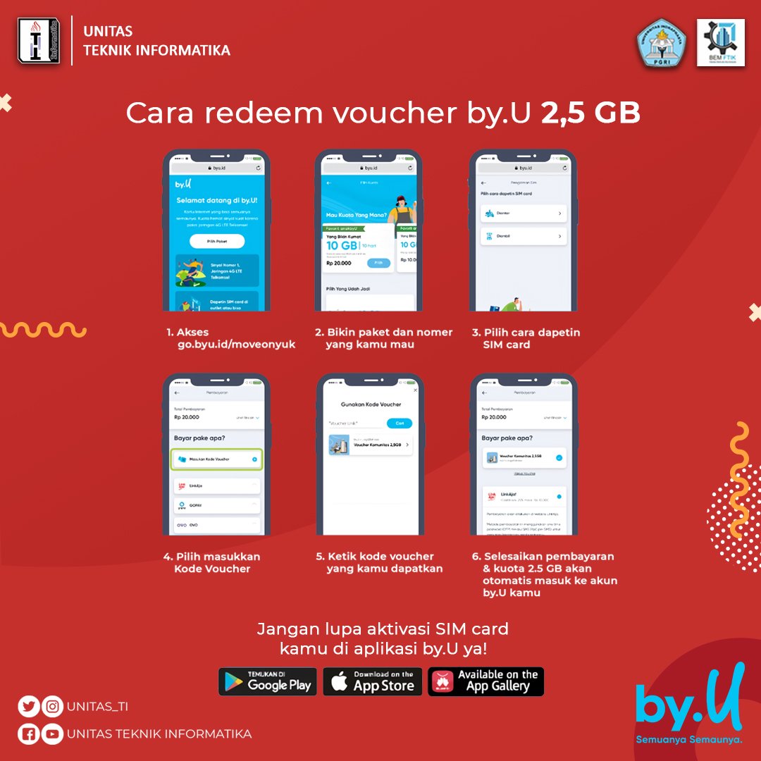 Gratis !! 🥳🥳
Voucher kuota internet dari <a href="/byu_id/">by.U</a>
 
Ayoo gunakan voucher "TASTIFEST2021" diaplikasi by.u Mu !!

*Syarat &amp; Ketentuan:
-voucher berlaku selama acara TASTIFEST Unitas TI berlangsung.
-khusus pengguna baru by.u

#unitas_ti #unitasti #tastifest #tastifest2021