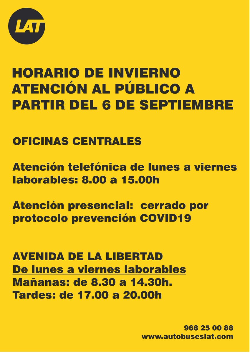 📢📢#Aviso#AutobusesLat📢📢
Nuevo horario de atención al público👇⏰
