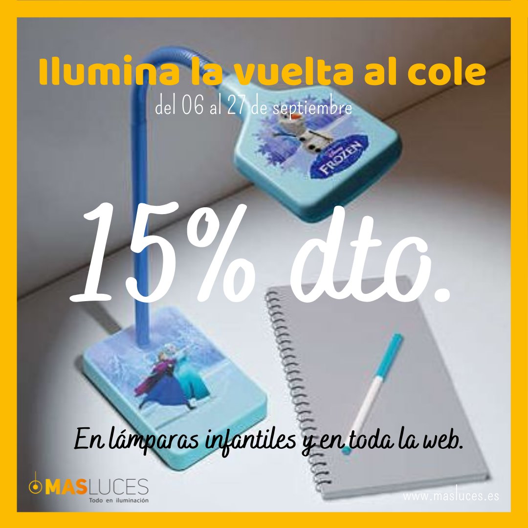 ¡Rebajas de la Vuelta al Cole! 15% de dto en todas las lámparas y accesorios de la web.
¡Prepara tu casa para volver al cole!

masluces.es/lamparas-ilumi…

#masluces #decoracion #hogar #iluminacion #lighting #rebajas #vueltaalcole #ofertas #promociones #decoracion