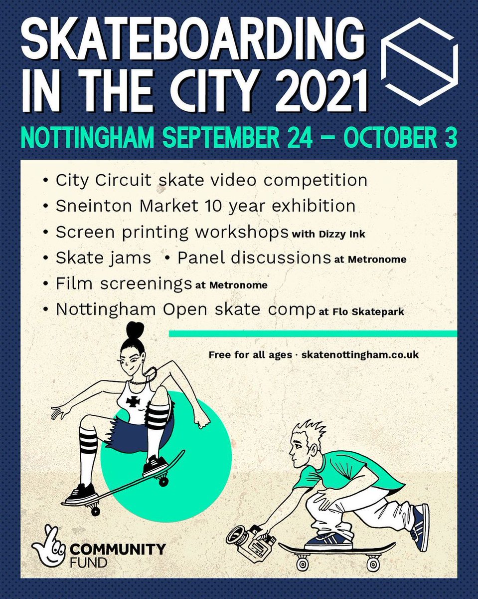 NottinghamSkate's tweet photo. Starting 24-26th Sept with the City Circuit skate filming comp then stuff on every day from 27 Sept to 3 Oct, #skateboardinginthecity is back, thanks to @TNLComFund @Habito and @IgniteFutures @NottsFOSAC https://t.co/K2g5WiRhF3