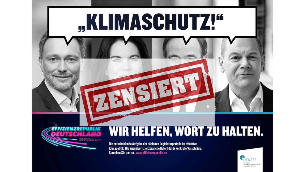Geht’s noch?! BER <a href="/berlinairport/">BER – Berlin Brandenburg Airport</a> zensiert Werbung für #Klimaschutz! 

Unser Motiv zur #Bundestagswahl darf nicht am Flughafen geschaltet werden. Wir dachten, #Klimaschutz sei gesellschaftlicher Konsens? Was sagen <a href="/senfin/">Senatsverwaltung für Finanzen</a> und <a href="/bmf/">Mike Lemur</a> dazu? #Cancelculture

cc <a href="/rbb24/">rbb|24</a> <a href="/Tagesspiegel/">Tagesspiegel</a>