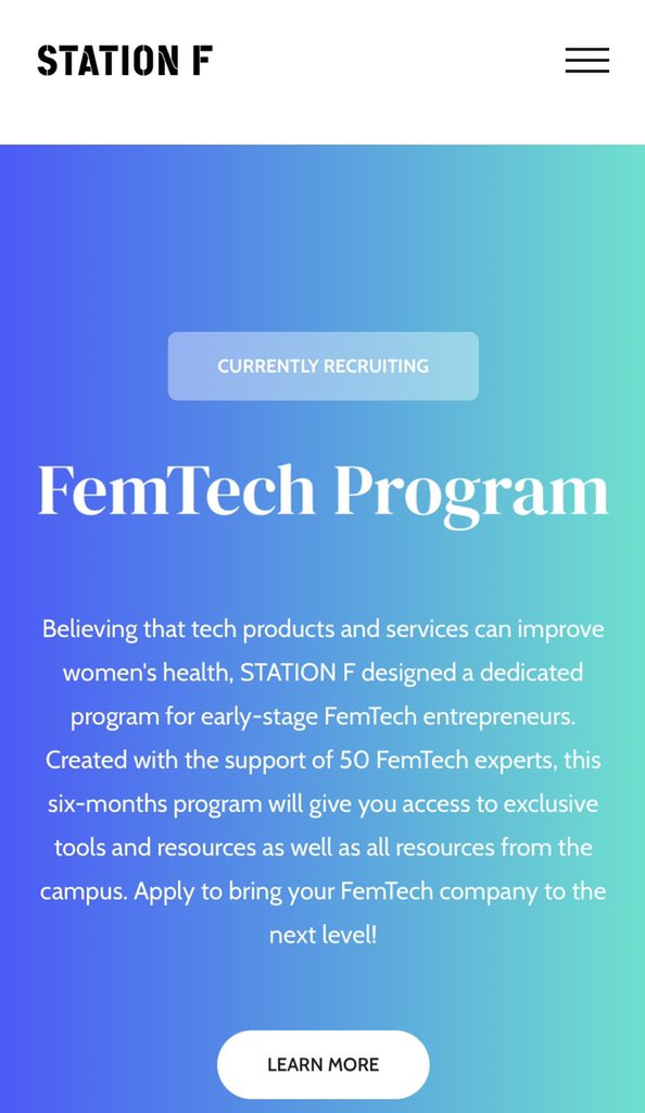 kungpikliu's tweet image. 🌸 FEMTECH PROGRAM: A new Femtech program at STATION F — the largest startup campus in the world. Application is now opened, check it out! stationf.co/apply/femtech

#pik #femtech #femtechstartup #femtechprogram
