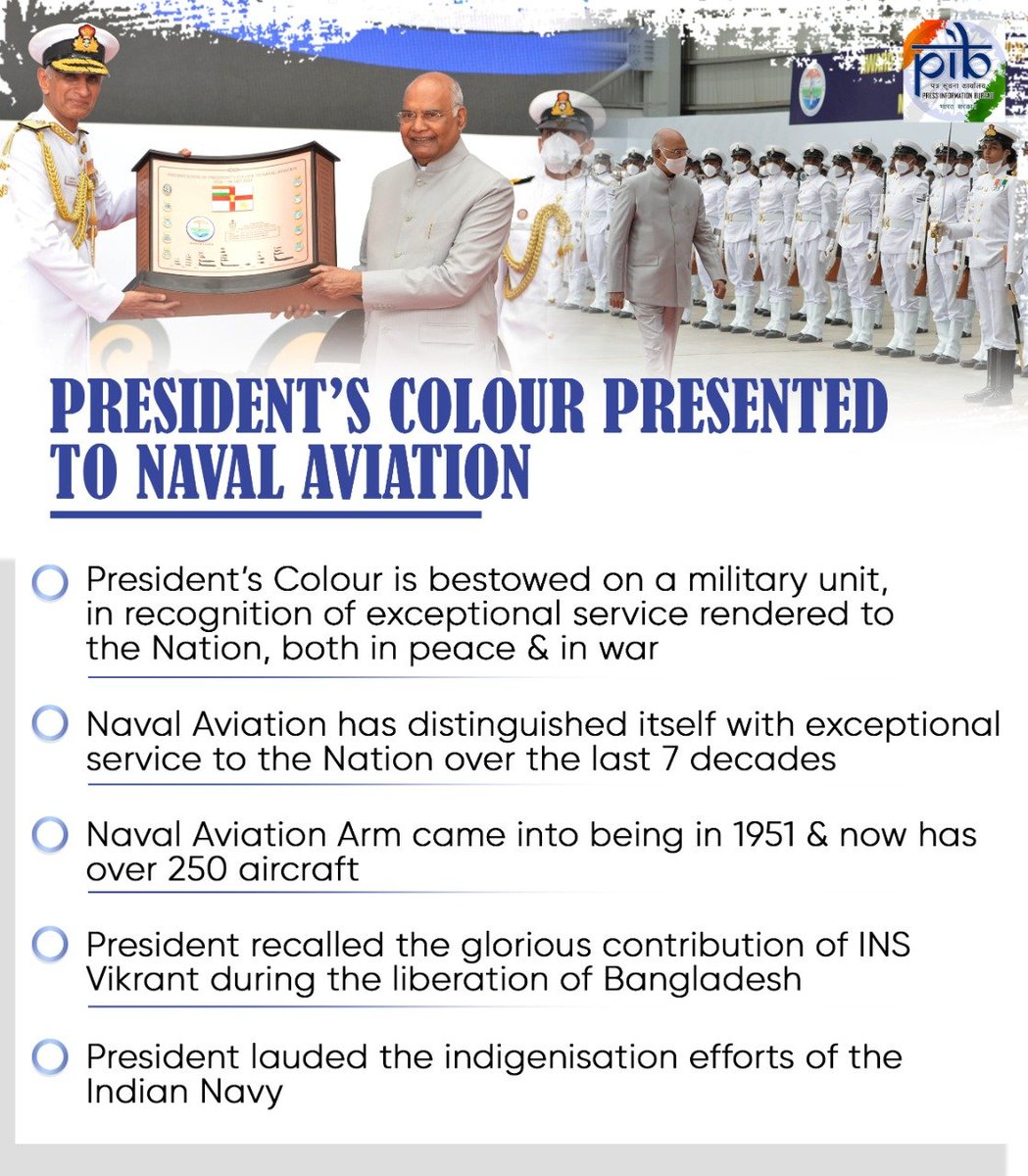With missions like operation #SamudraSetu and #MissionSagar, the #IndianNavy was a Key Instrument of India’s #Covid outreach: #PresidentKovind

#PresidentKovind presents President’s Colour to the Indian Naval Aviation today at INS Hansa in Goa

pib.gov.in/PressReleasePa…
