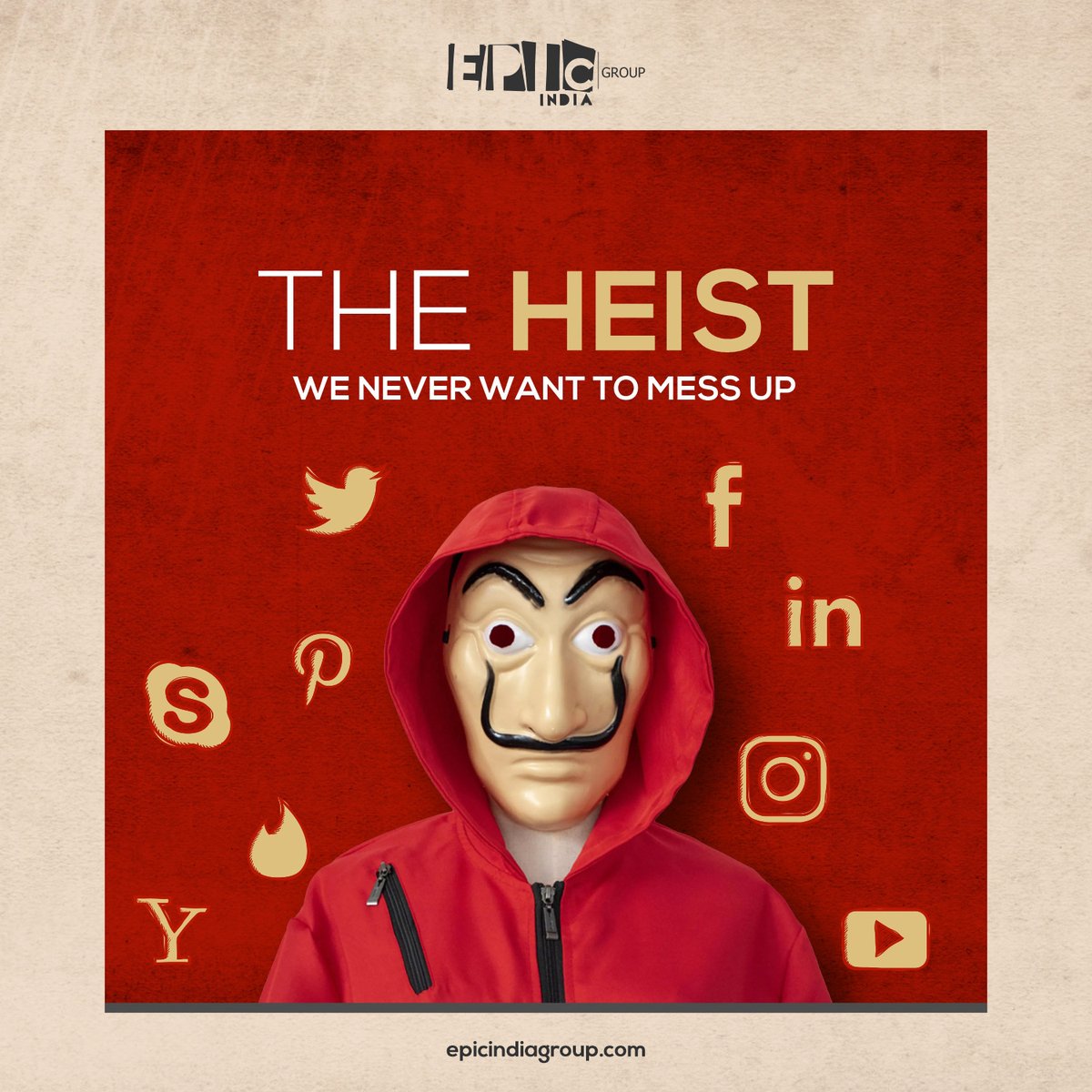 EpicCampGlobal's tweet photo. To all our Money Heist fans.
Is everything going according to the plan?
#epified #epicindia #epicindiagroup #agencylife #marketingdigital #marketingmemes #marketingstrategy #socialmediamarketing #digitalmarketing #advertisingagency https://t.co/kpyOrCXXk7