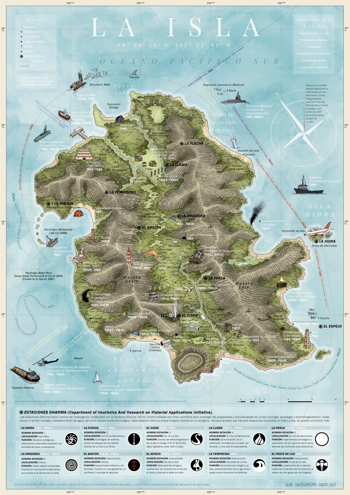 LOST - La isla. Mapa creado por @albaricoque_acg