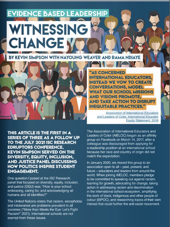 AIELOC Founder Kevin Simpson and AIELOC Fellows @RamaNdiayeFrame and @NayoungWeaver wrote Witnessing Change in @ISC_Research’s International School Leadership Magazine flipsnack.com/islmagazine/in… #intlELOC