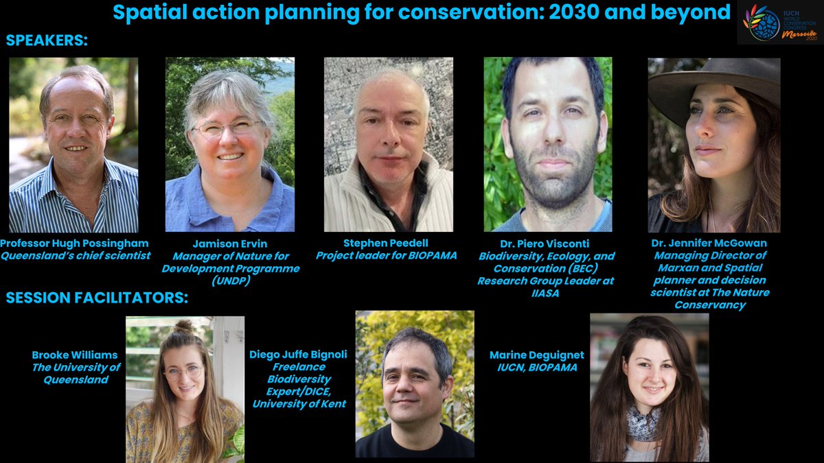 Nearly time for our “Spatial action planning for conservation: 2030 and beyond” campus session at #WCC2021 in #Marseille - we are honored to hear from such an amazing group of experts!
