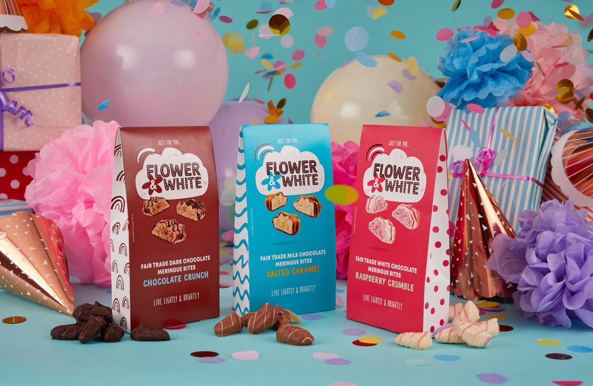 How does mini crumble #meringue bites covered in luxurious #fairtrade white, milk and dark chocolate with a melting meringue middle sound....? That's <a href="/flowerandwhite/">Flower & White</a> for you! Check the first of our on new #Christmas ranges online bit.ly/3DOAOEO