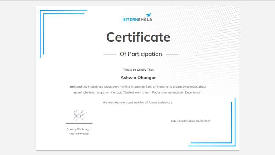 Ashwin Dhangar on Twitter: "Today I get my certificate of participation ...
