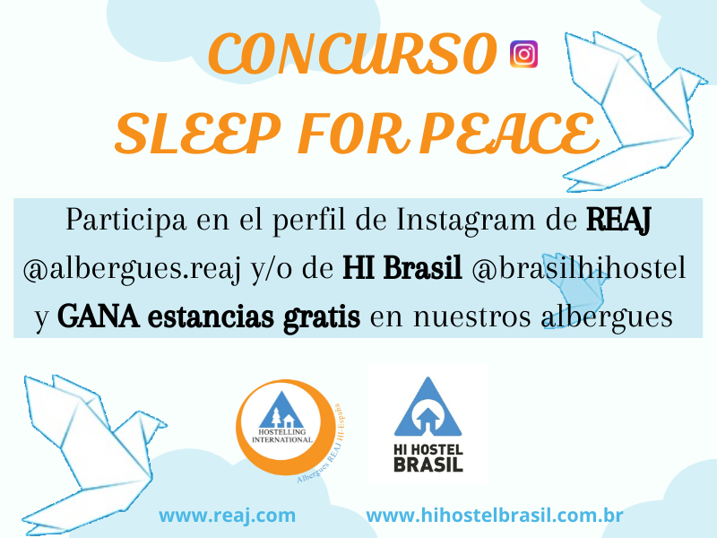 AlberguesREAJ's tweet photo. Nuevo #CONCURSO de REAJ en marcha junto con nuestros compañeros de @HIHostelBrasil
Con motivo de conmemorar este año el #DiaInternacionaldelaPaz, 21 de septiembre, llevaremos a cabo diferentes iniciativas. ¡Participa! 👏🥰
#SleepforPeace #HostelsporelMundo🌎 https://t.co/lCCvBG1cG5