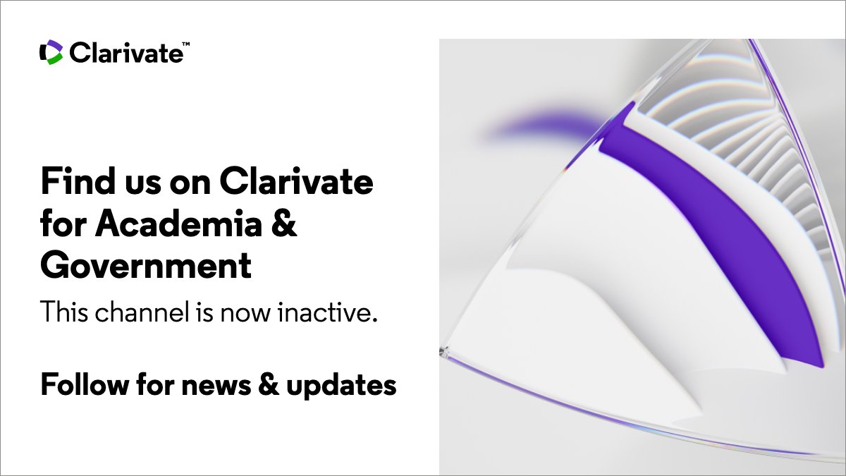 Don’t forget to follow @ClarivateAG on Twitter for continued #WebofScience, #Publons & #ScholarOneNews updates: twitter.com/ClarivateAG This account will no longer be active from September 30, 2021.