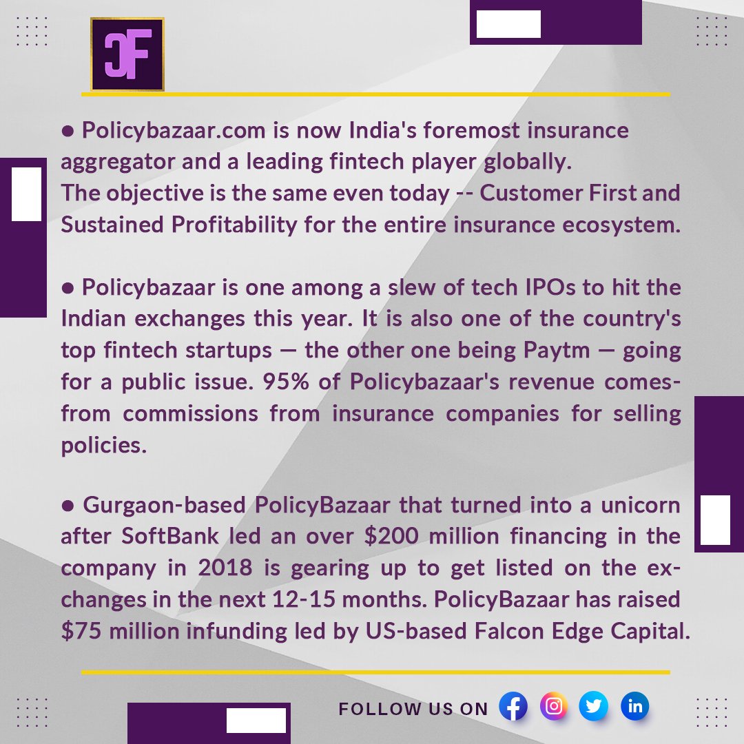 TheFinanceClub1's tweet photo. Co-founded by Yashish Dahiya, Alok Bansal and Avaneesh Nirjar, PolicyBazaar has over 15 awards and has spread its operations in UAE as well.

#TFC💜 #finance #financeforall #policy #insurancepolicy #honestyisthebestpolicy #publicpolicy #foreignpolicy #policychange #policymaker https://t.co/C2HDGhcf07